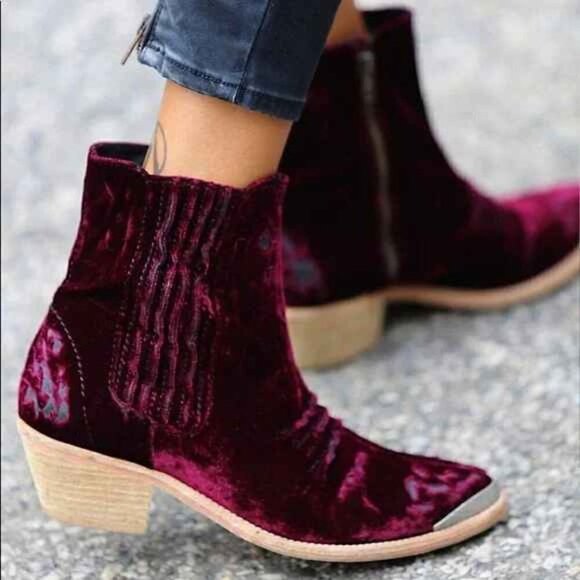 Free People Barbary Distressed Velvet Cowboy Booties 36 Western Boho Witchy Farm - Picture 2 of 14